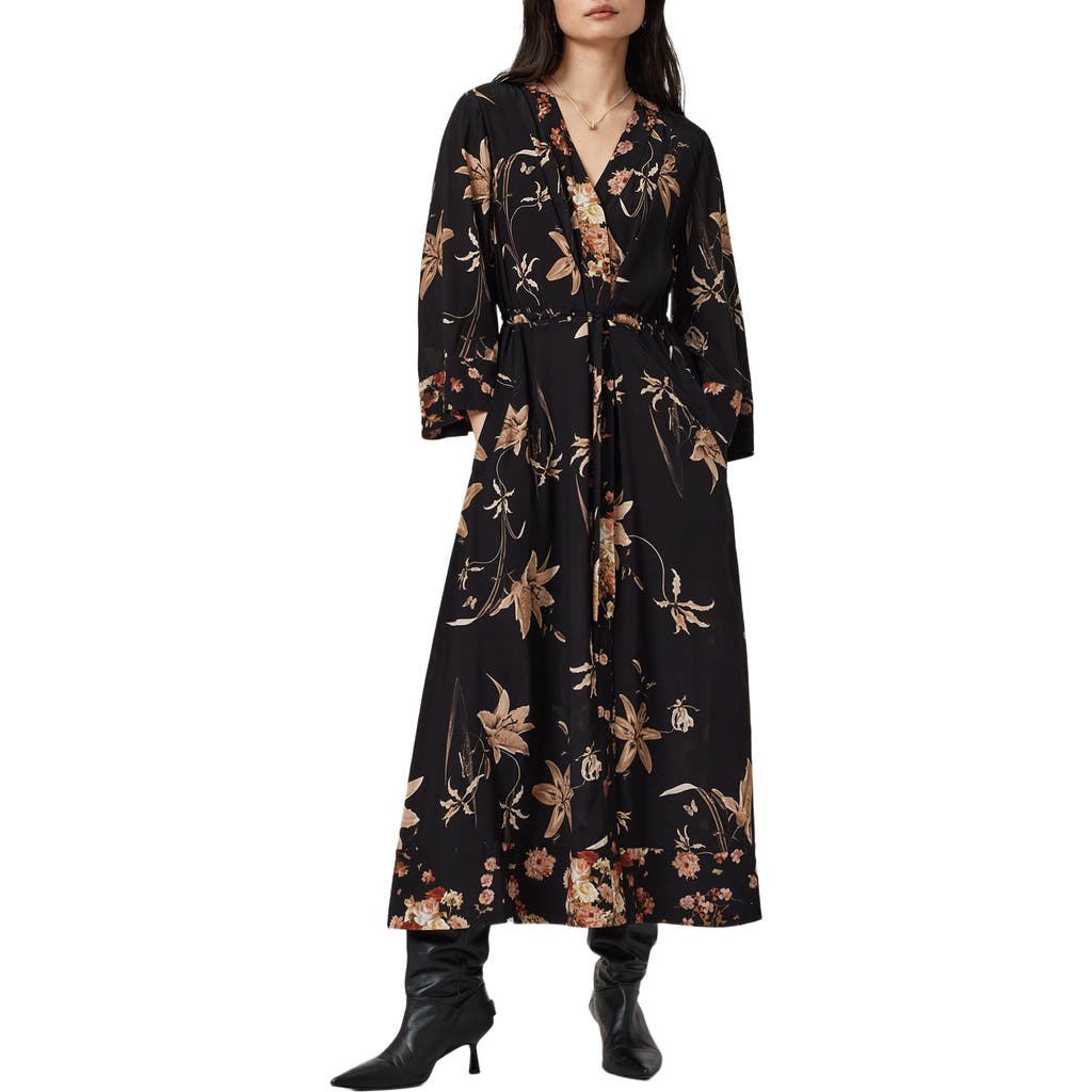 Allsaints Diana Floral Wrap Maxi Dress In Black