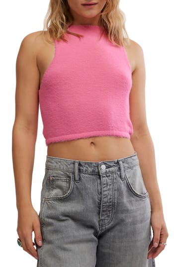 Shop Free People Warm Fluff Crop Sweater Tank In Neon Pink
