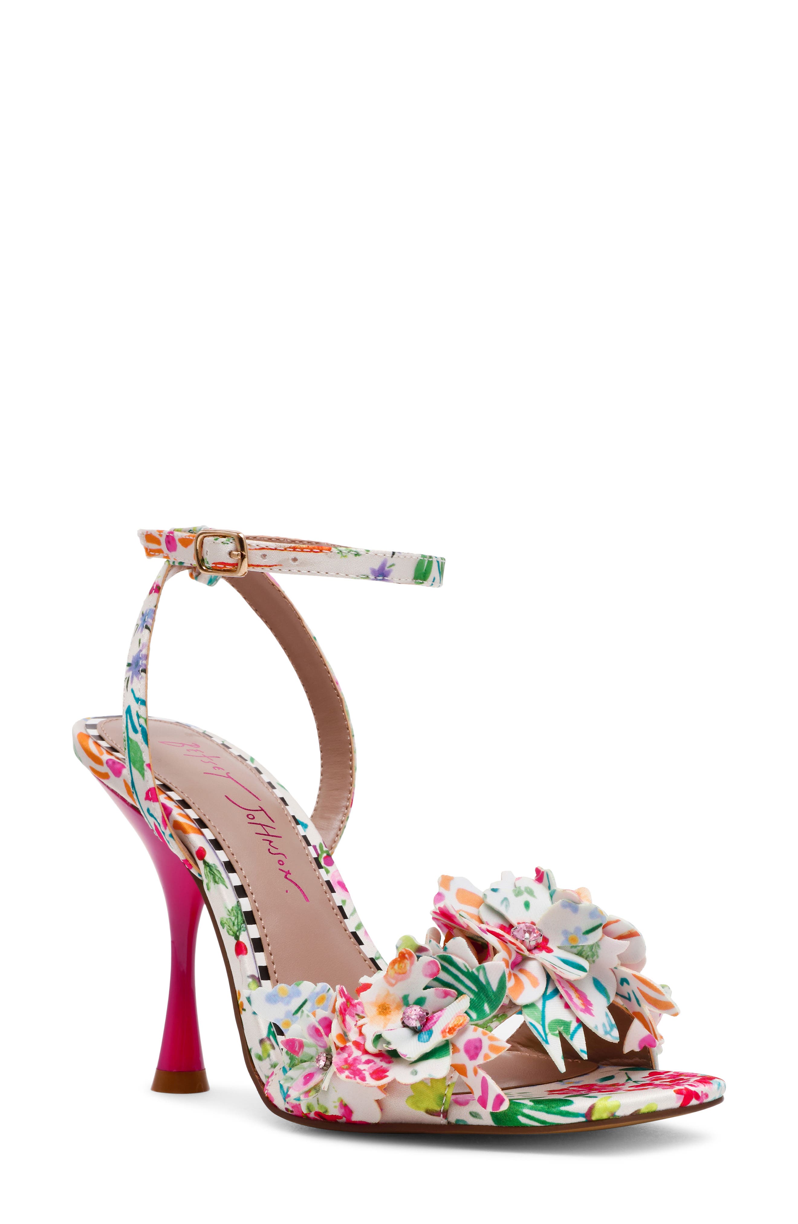 Betsey Johnson Hilley Ankle Strap Sandal, Main, color, Natural Floral Multi