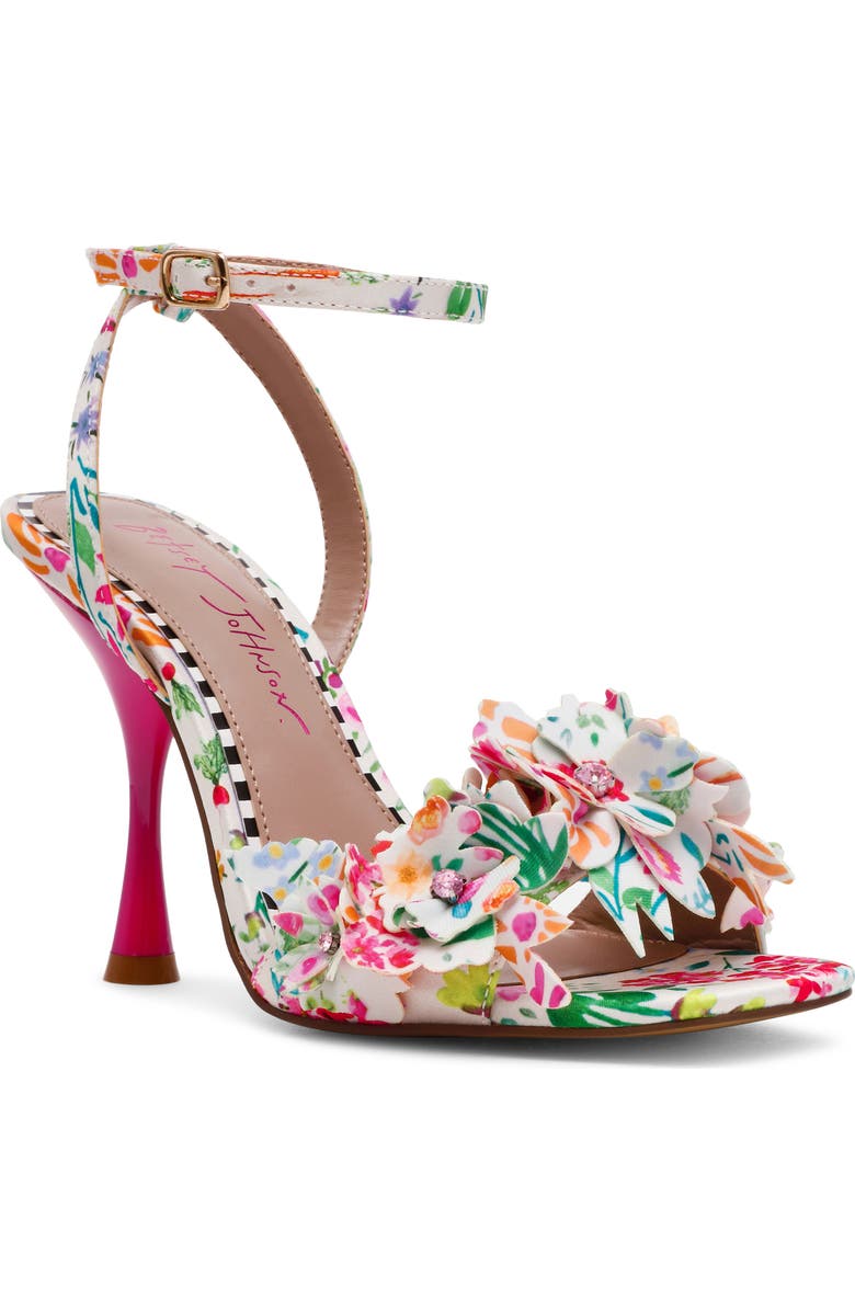 Betsey Johnson Hilley Ankle Strap Sandal, Main, color, Natural Floral Multi