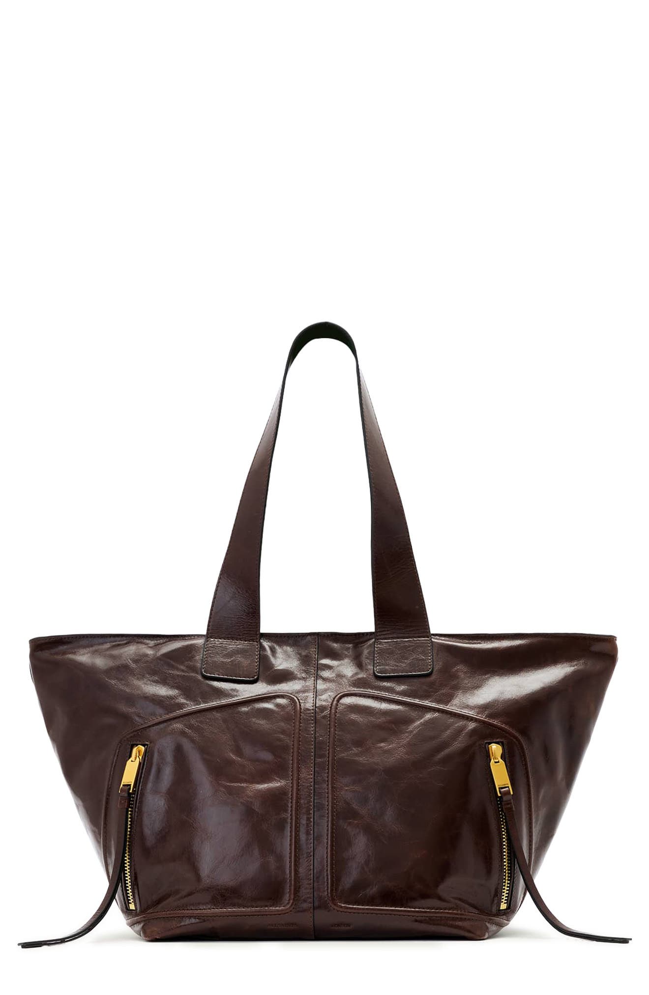 AllSaints Jean Rey Leather Tote, Main, color, Cognac Brown
