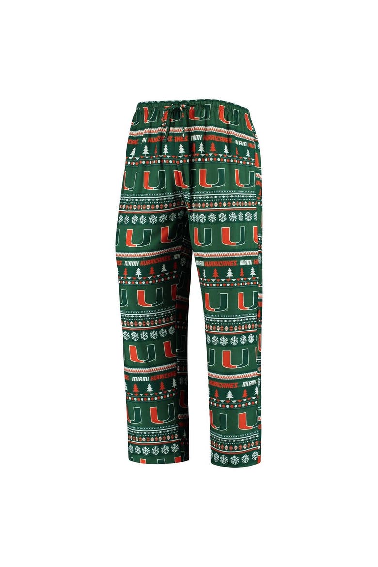 Men's Concepts Sport Green Miami Hurricanes Ugly Sweater Knit Long Sleeve Top and Pant Set, Alternate, color, Green
