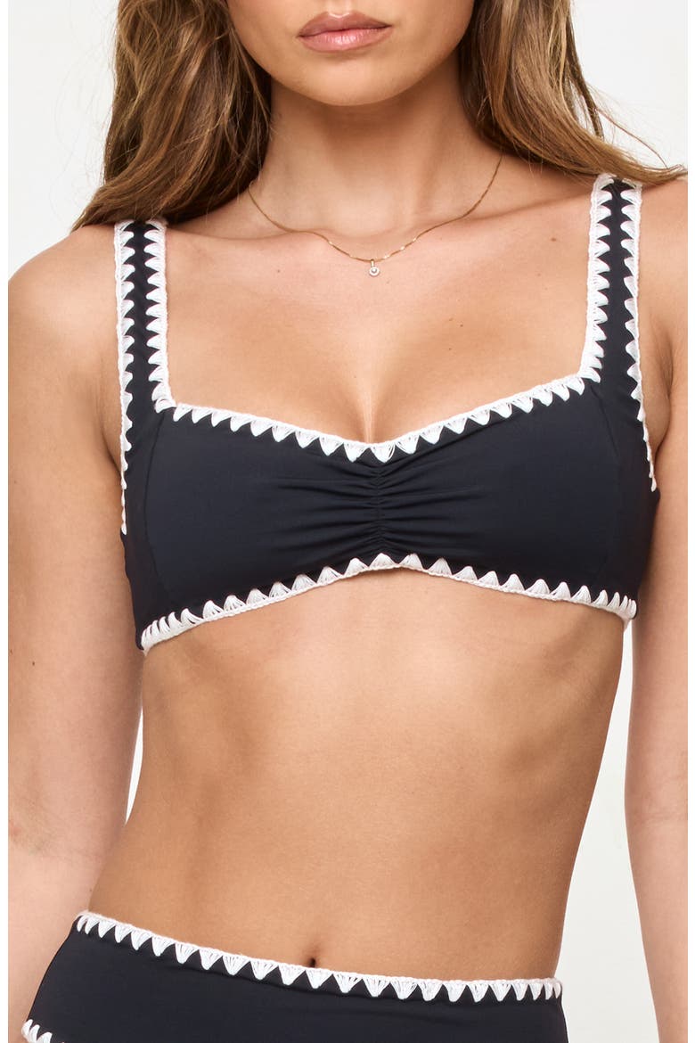 Effie Shirred Swim Top, Main, color, BLACK/ CREAM