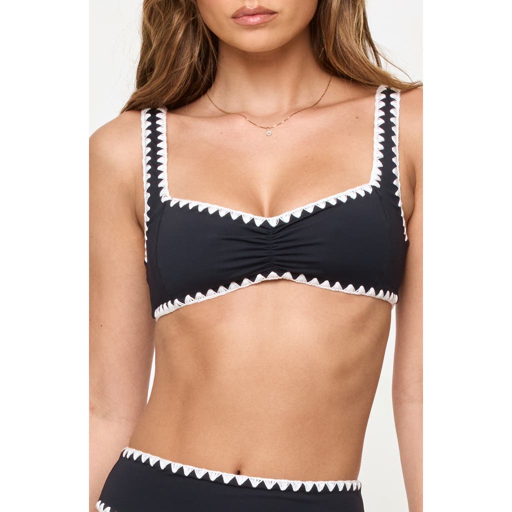 LSPACE Effie Shirred Swim Top in Black/cream at Nordstrom, Size Medium