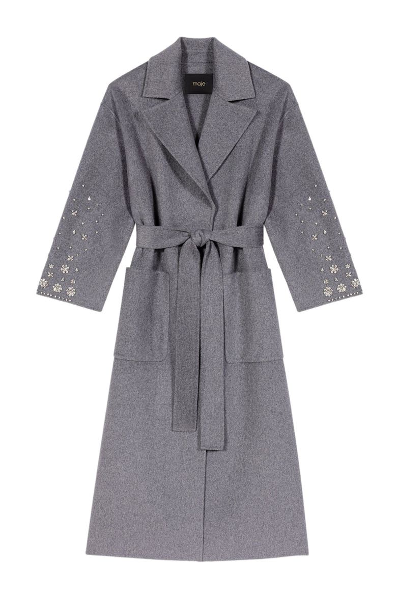 Long double-faced rhinestone coat, Main, color, Grey