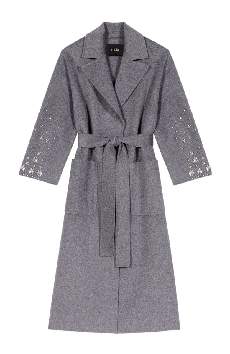maje Long double-faced rhinestone coat, Main, color, Grey