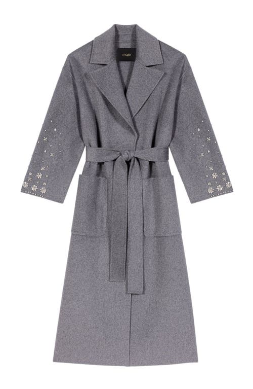 maje Long double-faced rhinestone coat in Grey at Nordstrom, Size 42