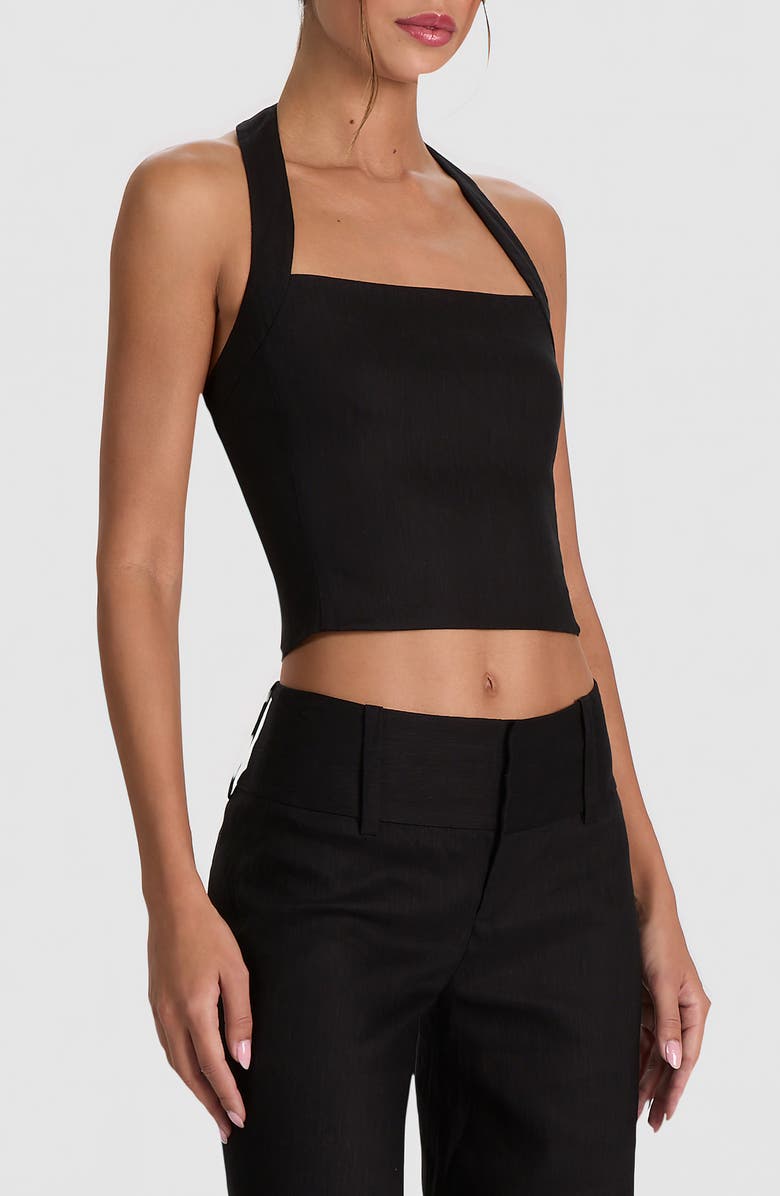 Alice + Olivia Fiona Crop Halter Top, Alternate, color, Black