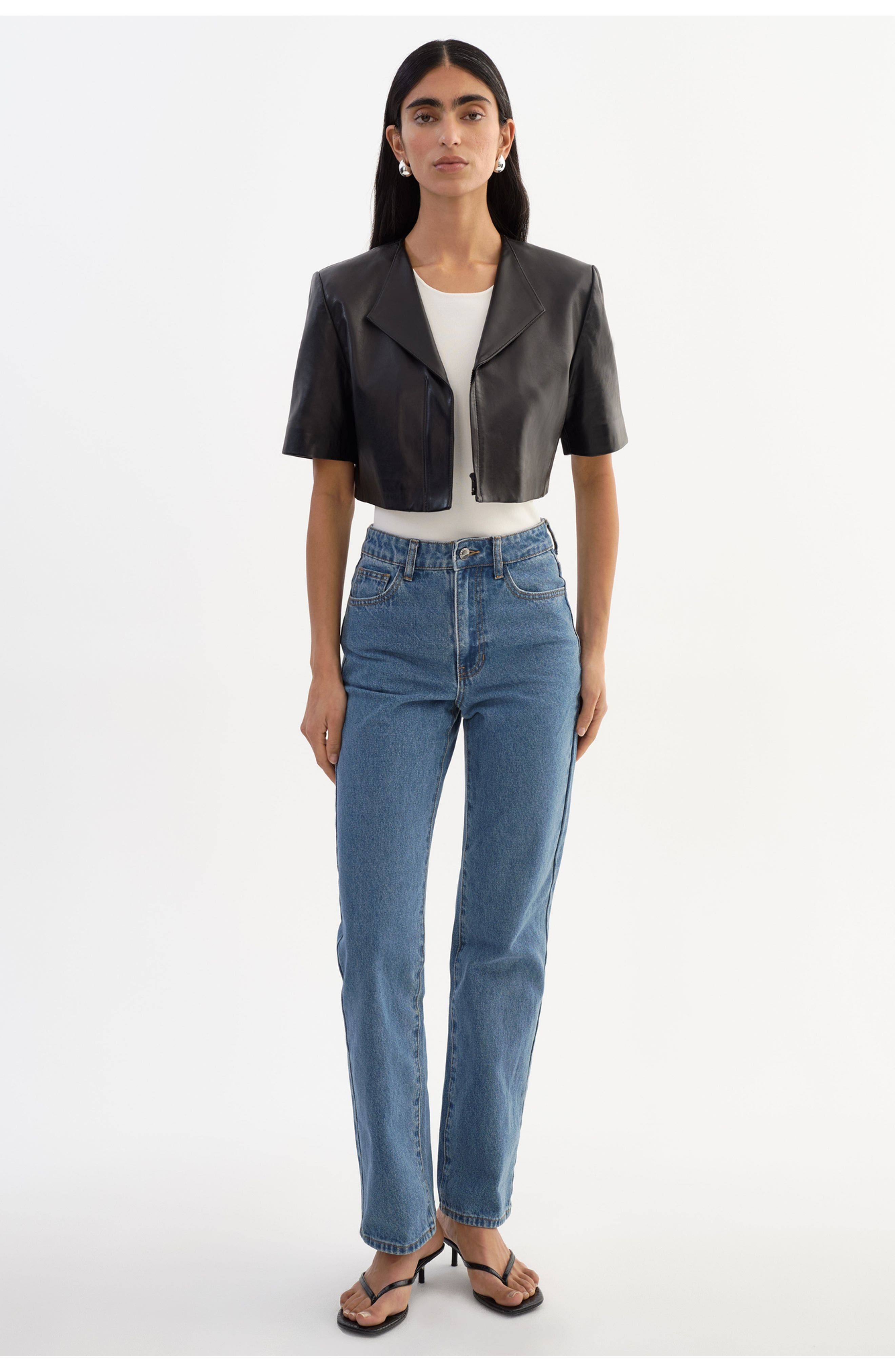 Aviana | Collarless Leather Jacket - image 2