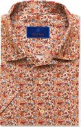 David Donahue Men's Coral Print Short Sleeve Button-Up Camp Shirt