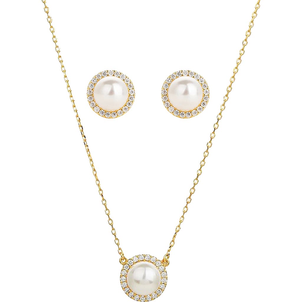 Bearfruit Jewelry Sterling Silver 18k Gold Plated Eleanor Single Cultured Pearl Necklace & Stud Earr In Gold