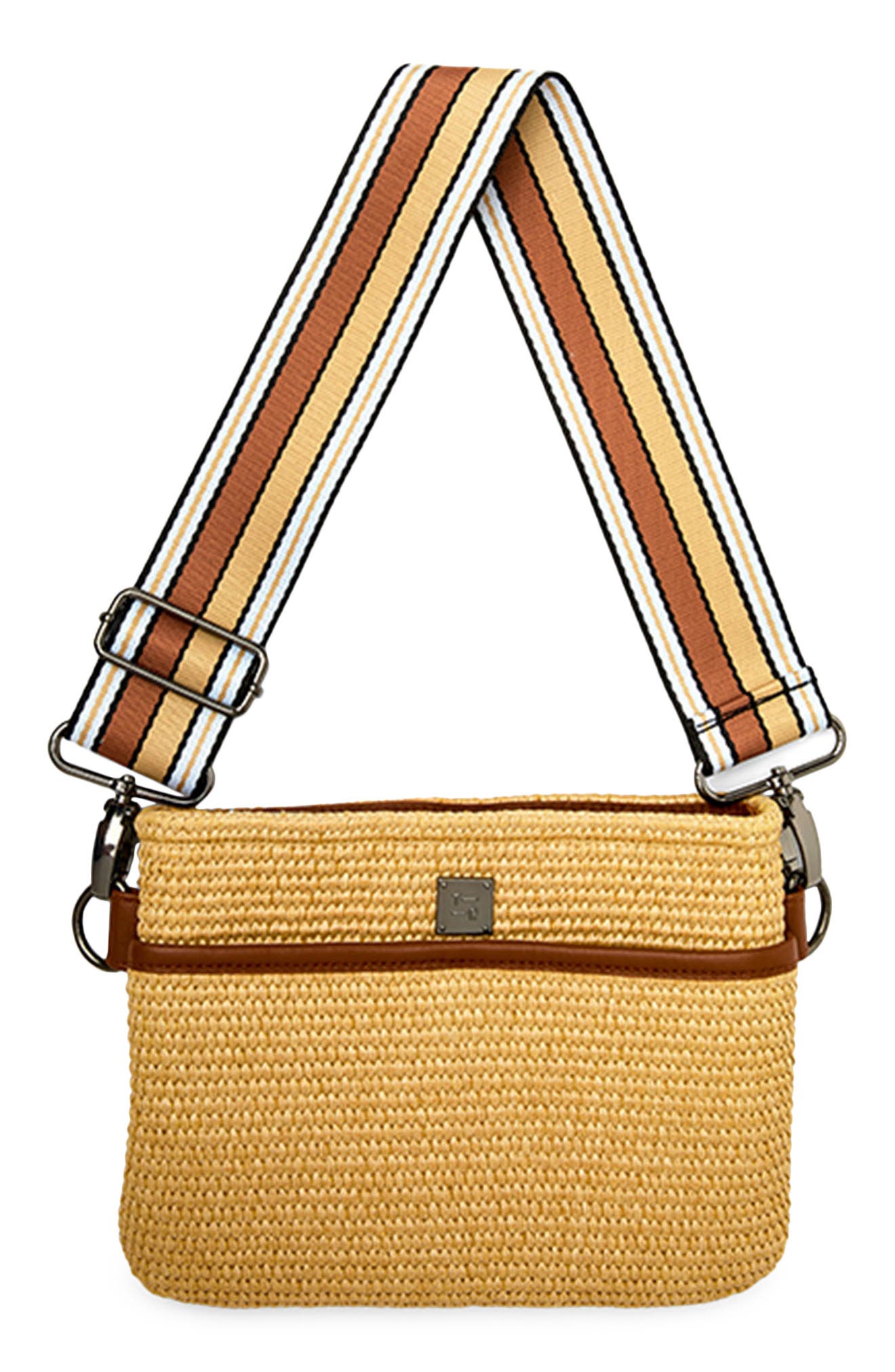 THINK ROYLN Raffia Crossbody Bag, Alternate, color, Dune Raffia W/ Saddle Trim