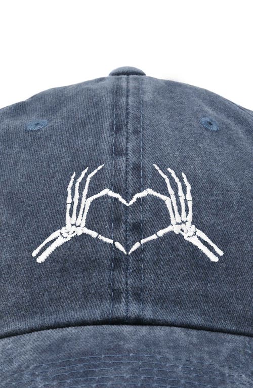 Dalix Skeleton Heart Embroidered Dad Hat In Washed Navy Blue
