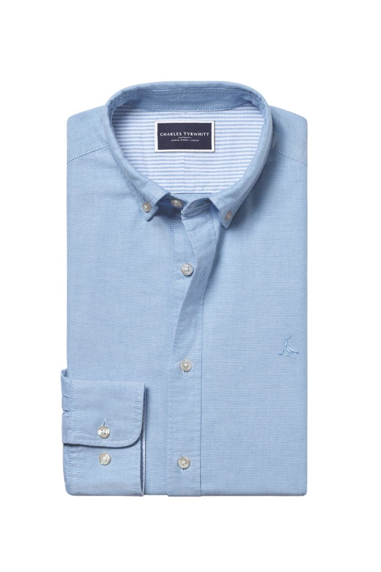 Plain button-down stretch washed Oxford shirt, Alternate, color, Sky Blue