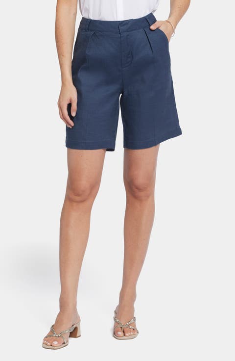 Relaxed Pleated Linen Blend Shorts