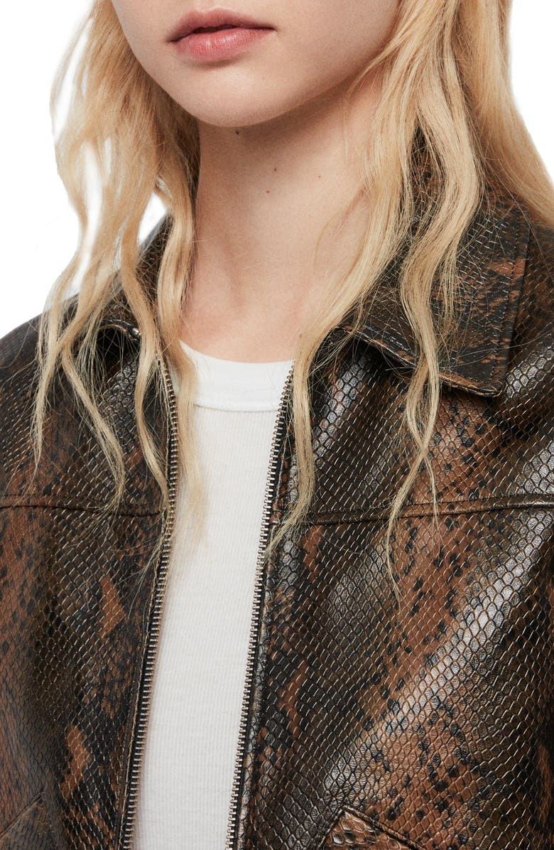 AllSaints Pascao Oba Snake Print Leather Bomber, Alternate, color,