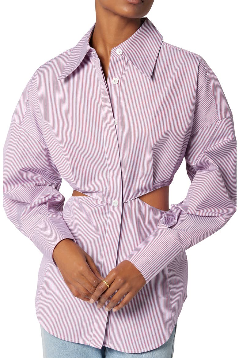 Alya Cutout Silk Button-Up Shirt, Alternate, color, RED MULTI
