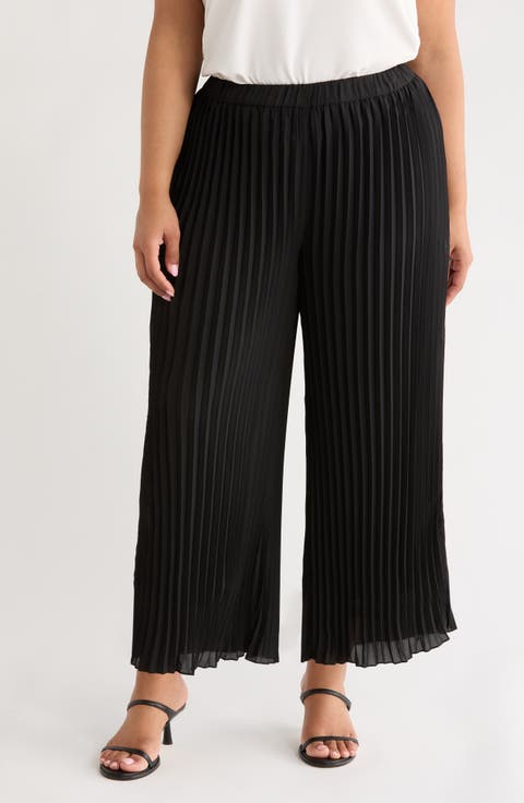 Pleated Pull-On Crop Wide Leg Pants (Plus)