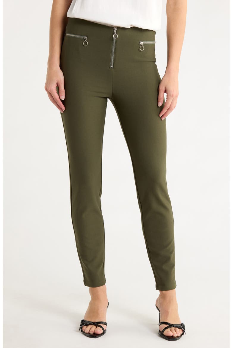 Zip Front Skinny Pants, Main, color, OLIVE