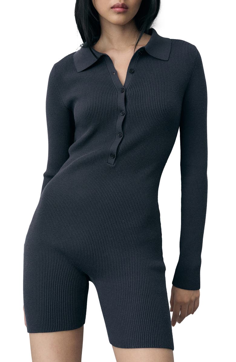 MANGO Tokyo Long Sleeve Romper, Main, color, Charcoal