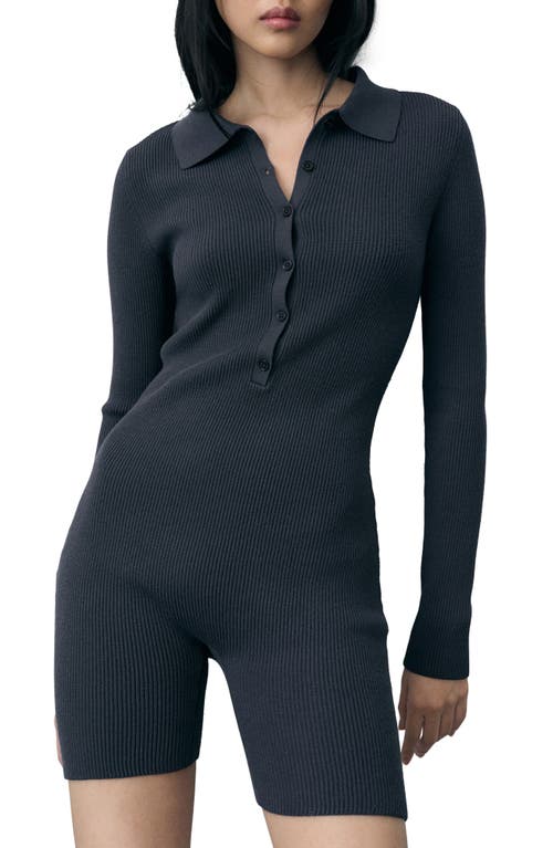 Shop Mango Tokyo Long Sleeve Romper In Charcoal