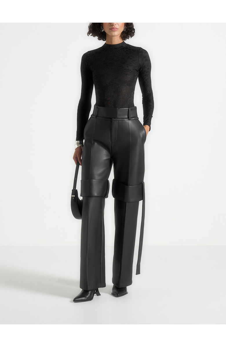 Manière De Voir Isabelle Leather Belted Strap Detail Trousers, Main, color, Black