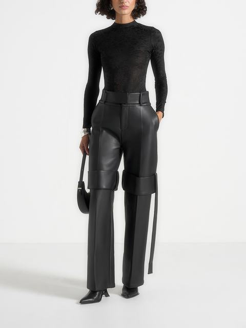 Isabelle Leather Belted Strap Detail Trousers