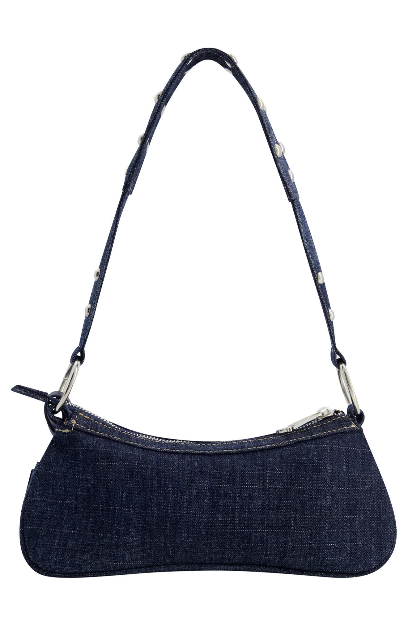 Studded Horseshoe Denim shoulder bag, Alternate, color, DENIM