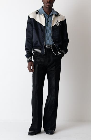 AMIRI Music Note Embroidered Satin Bomber Jacket | Nordstrom