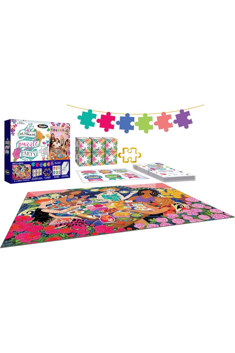 Ultimate Puzzle Party Game Night Box, 2x 300 piece Jigsaws, Favors, Garland, Alternate, color, Multicolored