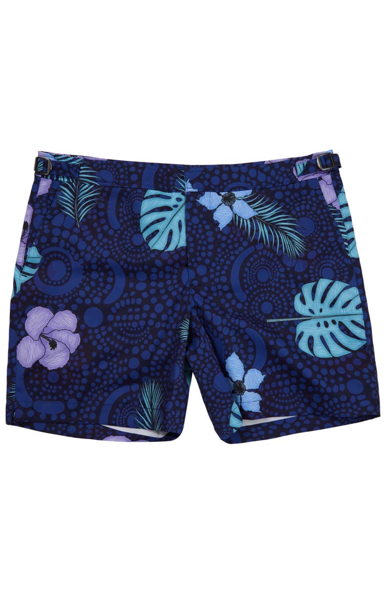 Lords of Harlech Tropical Fantasy Mens Tailored Swim Short, Alternate, color, Tropical Fantasy Navy