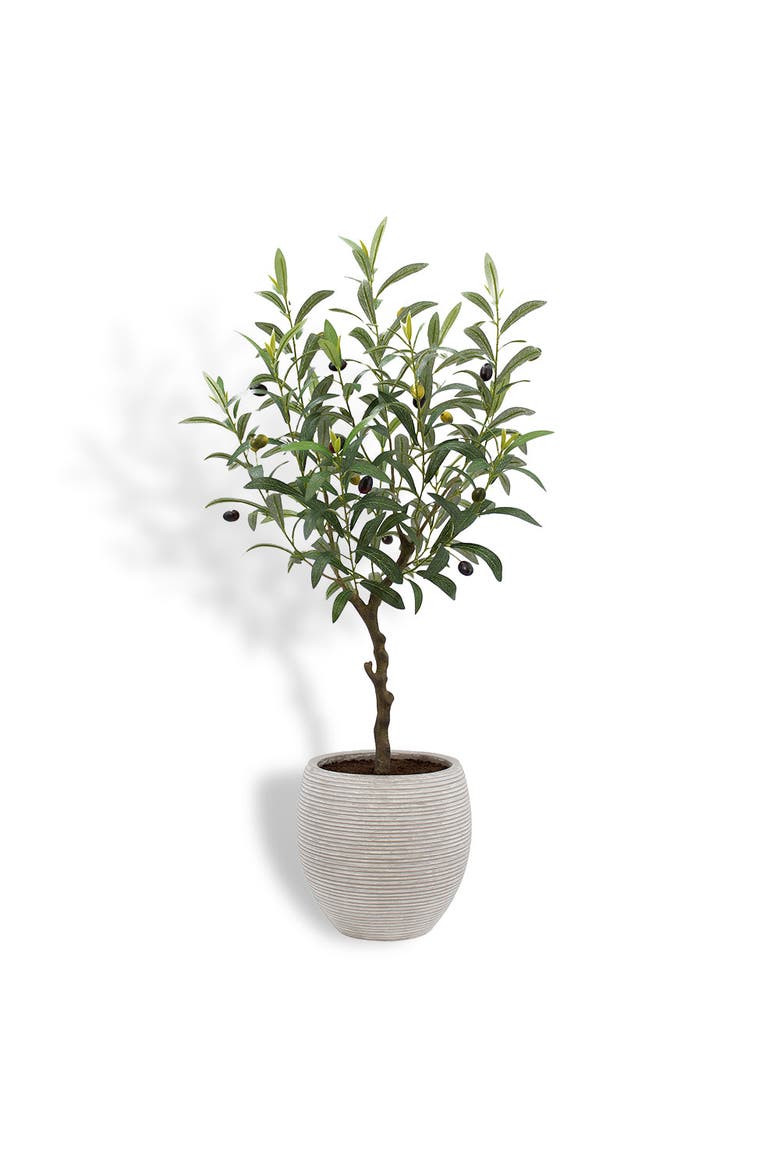 Artificial Olive Topiary Tree with Mediterranean Pot, Main, color, Green