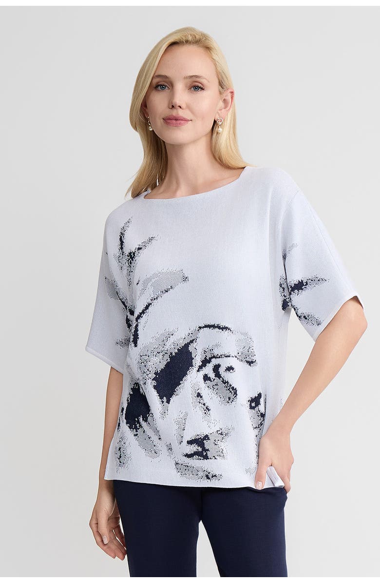 Ming Wang Abstract Print Soft Knit Tunic, Main, color, White/Indigo