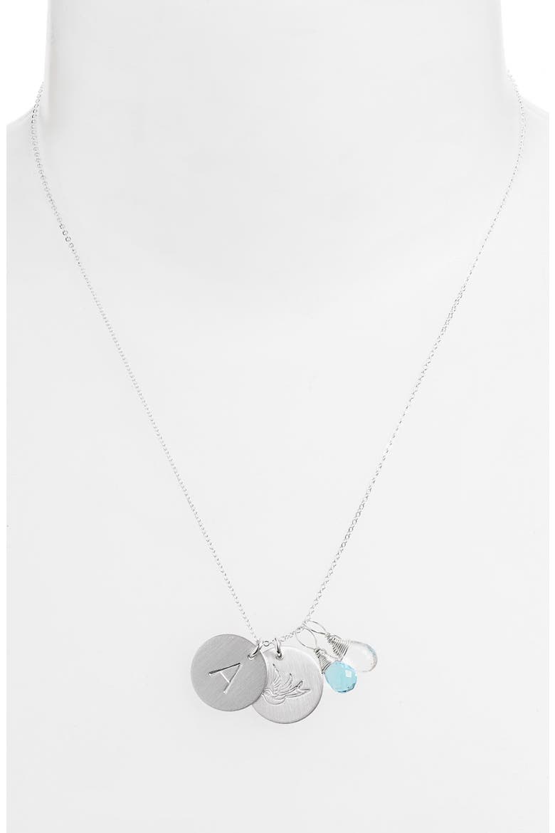 Ocean Blue & Crystal Swallow Sterling Silver Initial Disc Necklace, Alternate, color, OCEAN BLUE AND CRYSTAL A