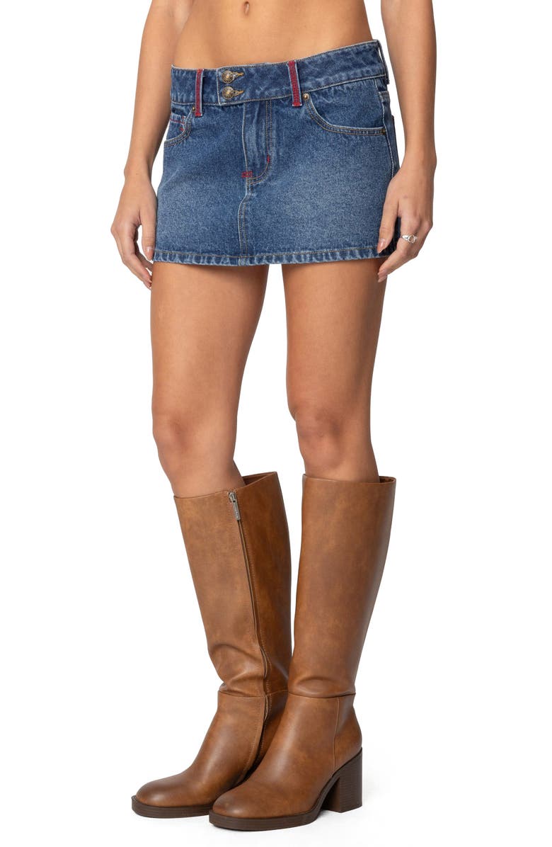 EDIKTED Embroidered Pocket Denim Miniskirt, Alternate, color, Blue