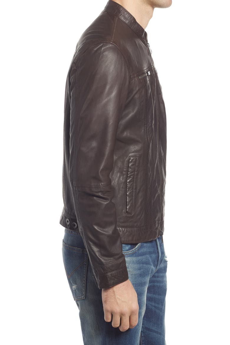 Band Collar Leather Jacket, Alternate, color, CHOCOLATE