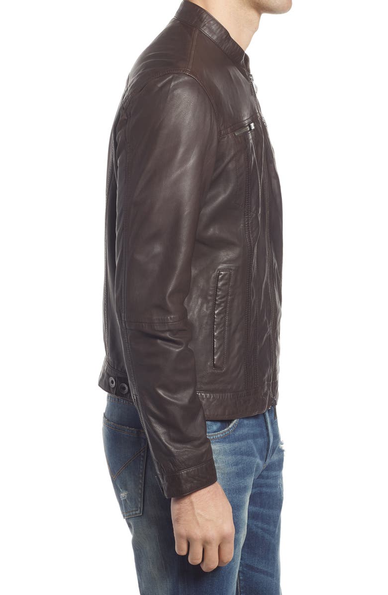 John Varvatos Band Collar Leather Jacket, Alternate, color, Chocolate