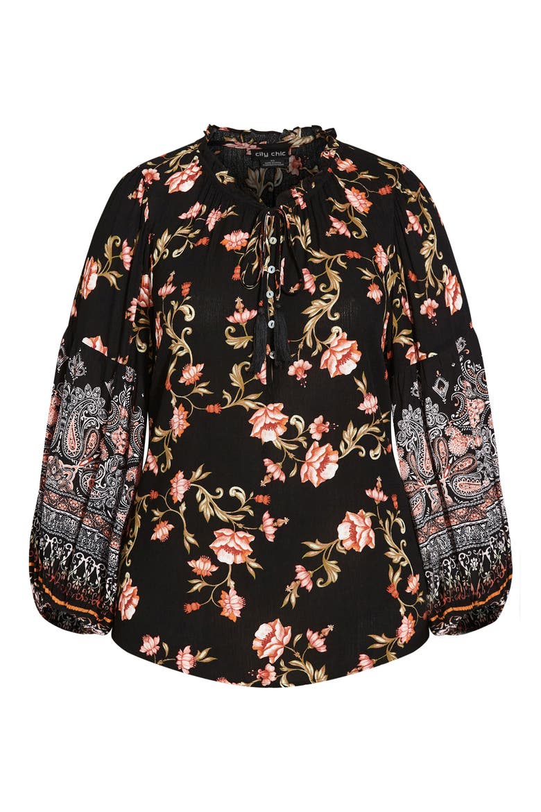 Floating Print Top, Alternate, color, BLACK GODDESS