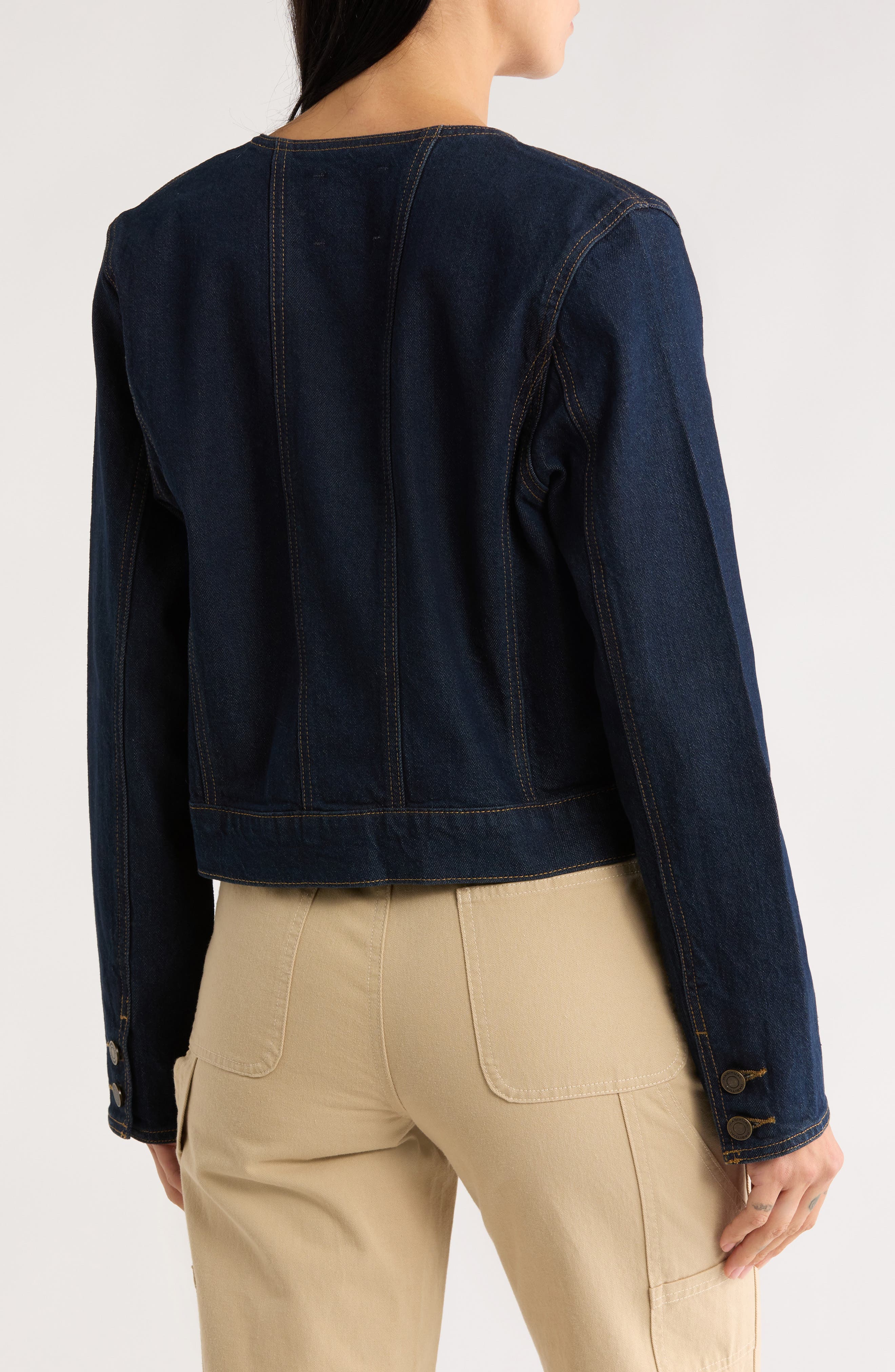 Collarless Denim Jacket - image 2