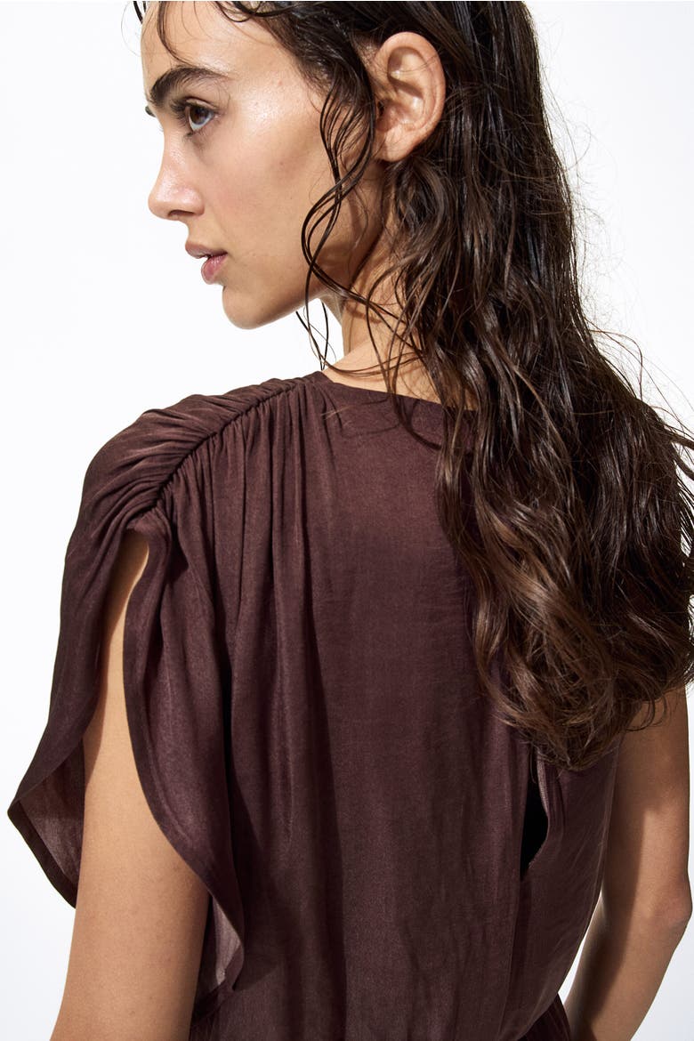 Draped Satin Dress, Alternate, color, Dark brown