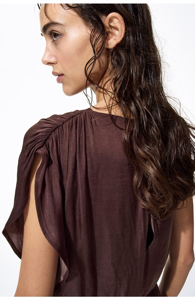 H&M Draped Satin Dress, Alternate, color, Dark Brown