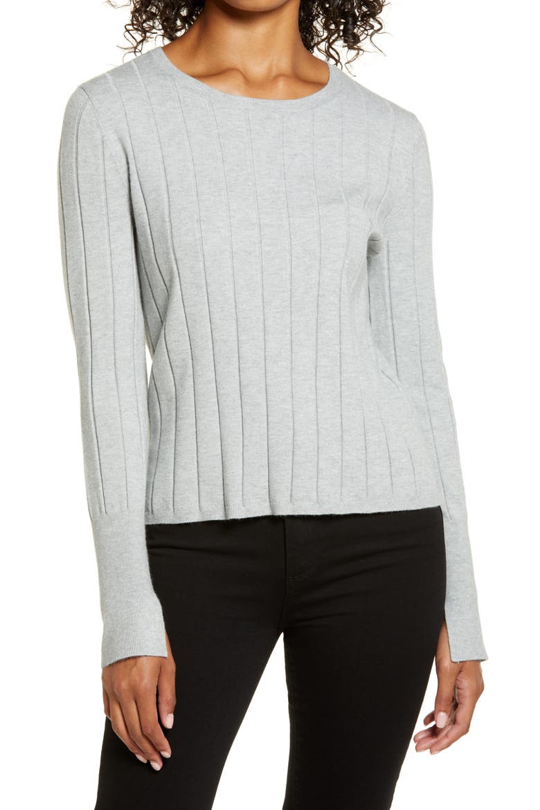 Easy Ribbed Sweater, Main, color, GREY HEATHER