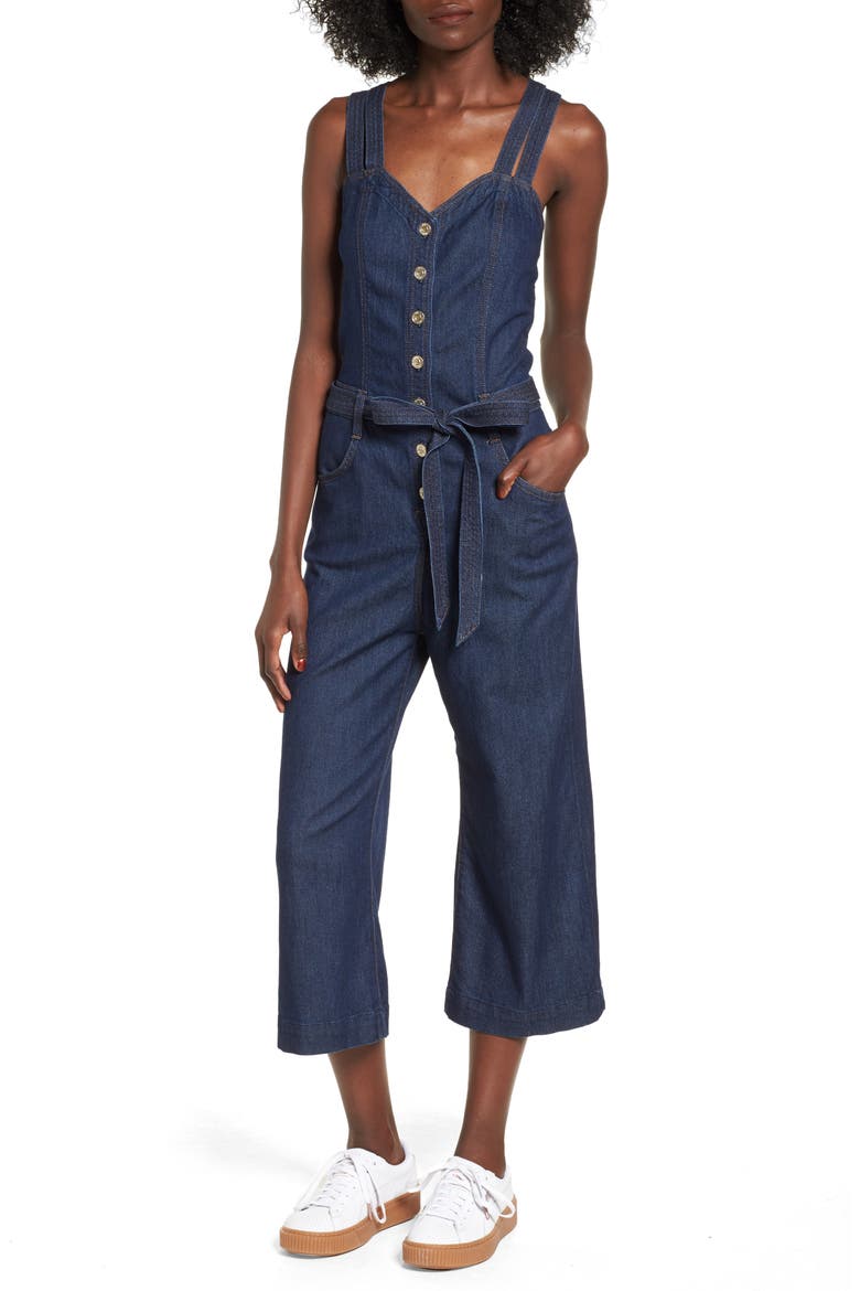 7 For All Mankind® Denim Jumpsuit, Main, color, DARK BLUE SHADOW