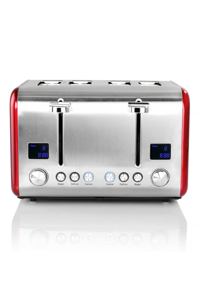 Megachef 4 Slice Toaster in Stainless Steel Red, Alternate, color,