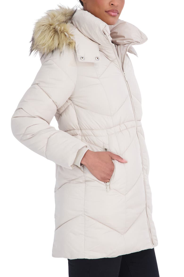 Faux Fur Trim Water Resistant Puffer Parka, Alternate, color, BEIGE