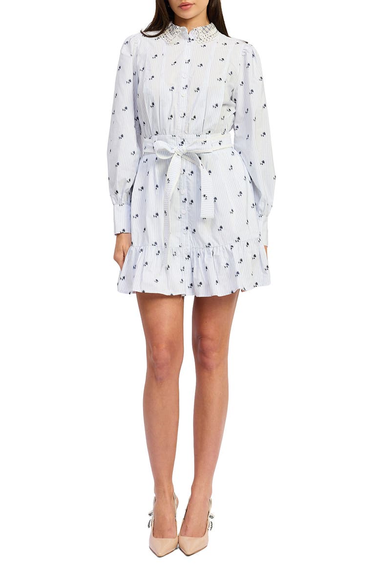 Veronica Floral Stripe Long Sleeve Shirtdress, Main, color, WHITE BLUE NAVY