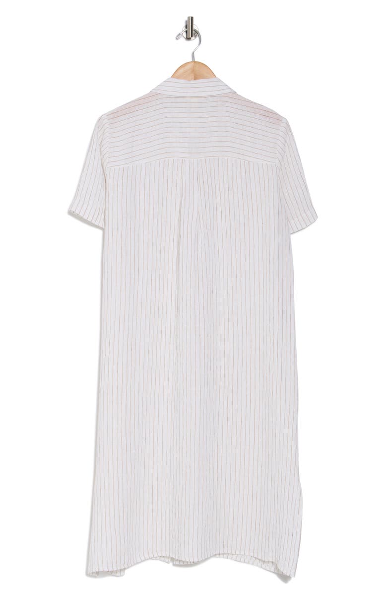 Eileen Fisher Pinstripe Short Sleeve Organic Linen Shirtdress, Alternate, color,