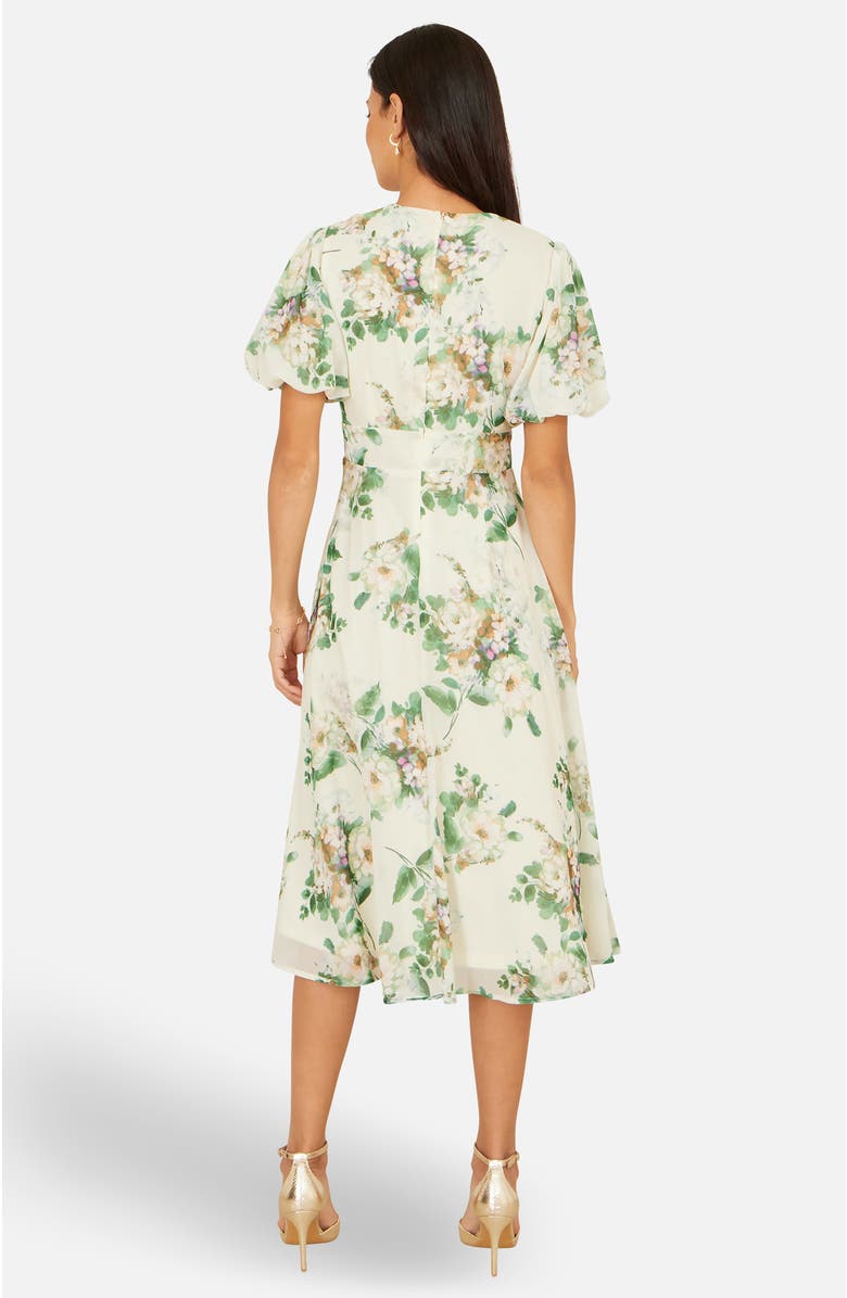 Yumi Floral Front Tie Detail Tea Dress, Alternate, color, Ivory