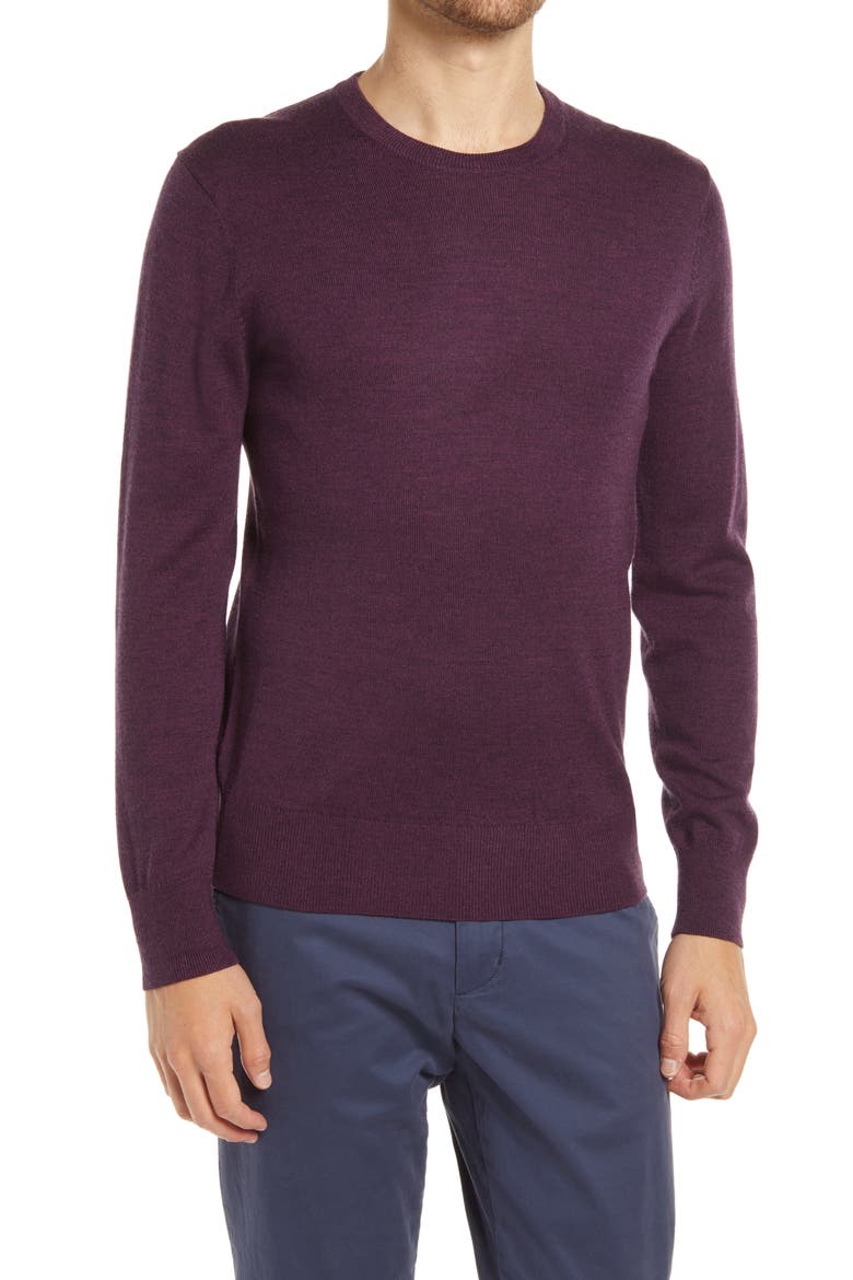 Slim Fit Merino Wool Crewneck Sweater, Main, color, HEATHER BRAMBLE
