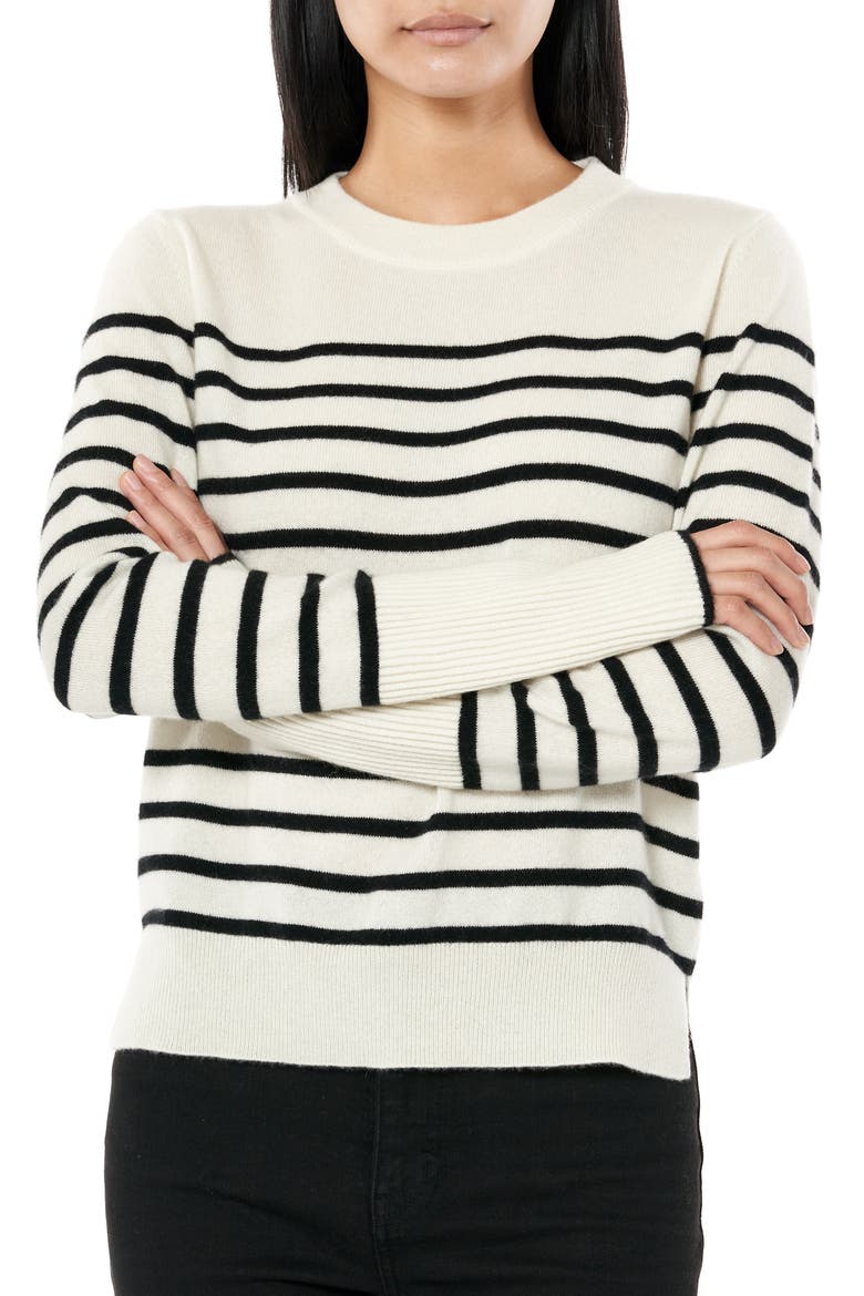 Lean Lines Stripe Cashmere Sweater, Alternate, color, CREAM / BLACK